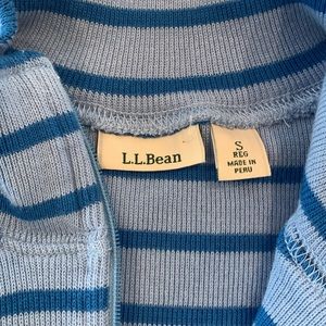 LL Bean Pima cotton long sleeve top, 3/4 zip, blue w/ dark blue stripe, size S